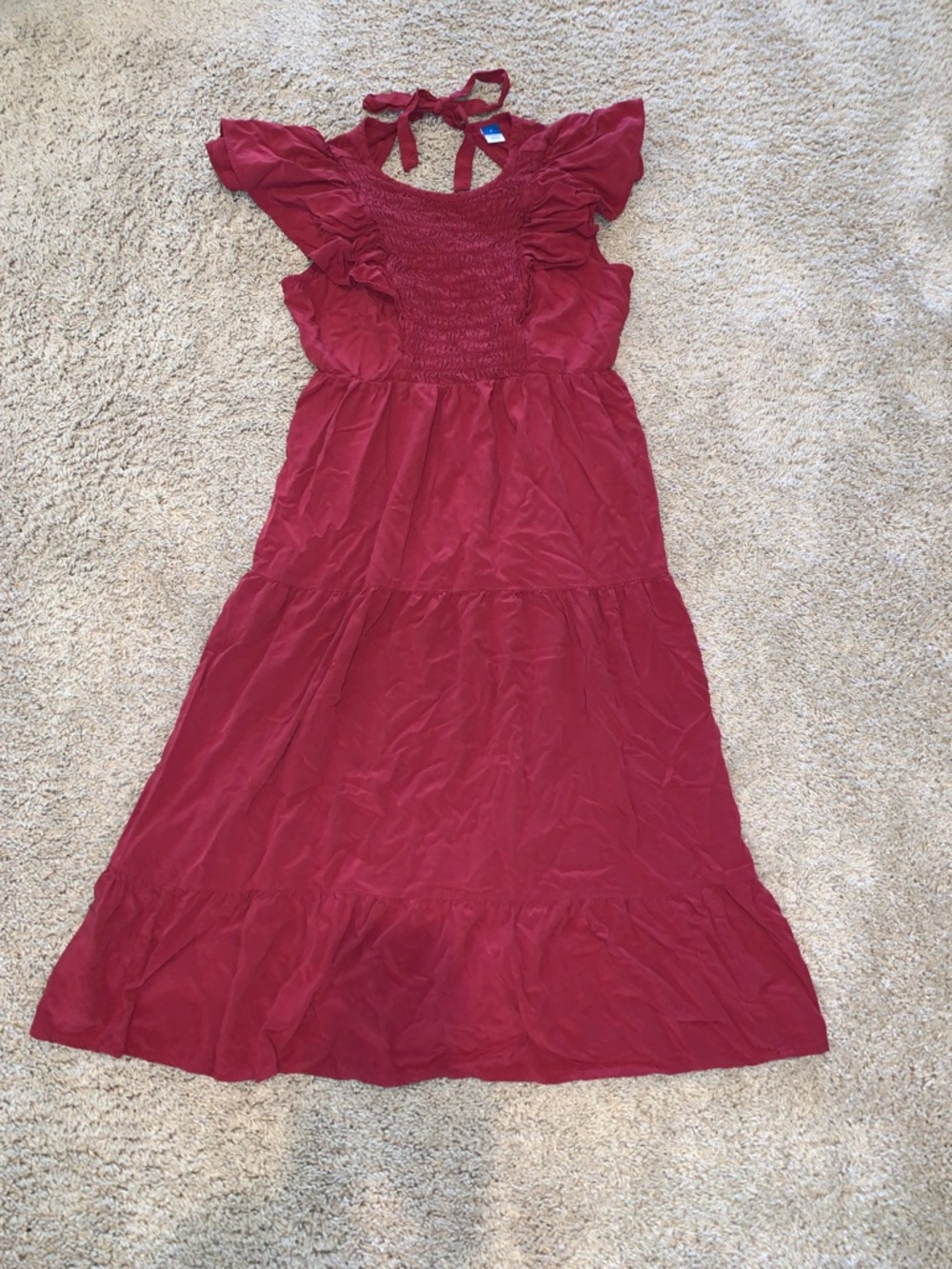 Old Navy Women’s Red Ruffle Smocked Tiered Skirt Viscose Midi Summer Dress Small